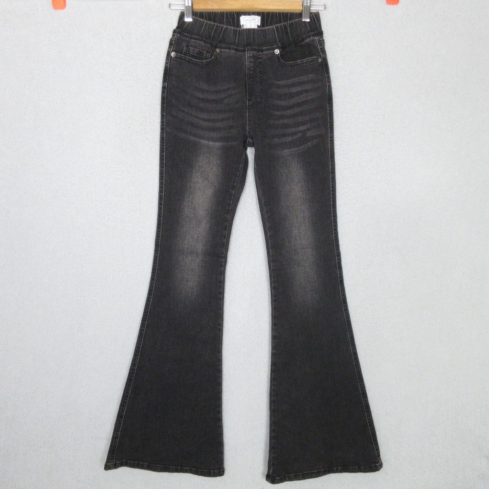 Mud Pie Sicily Flare Jeans Washed Black Stretch Pull On Denim Pants XS NEW